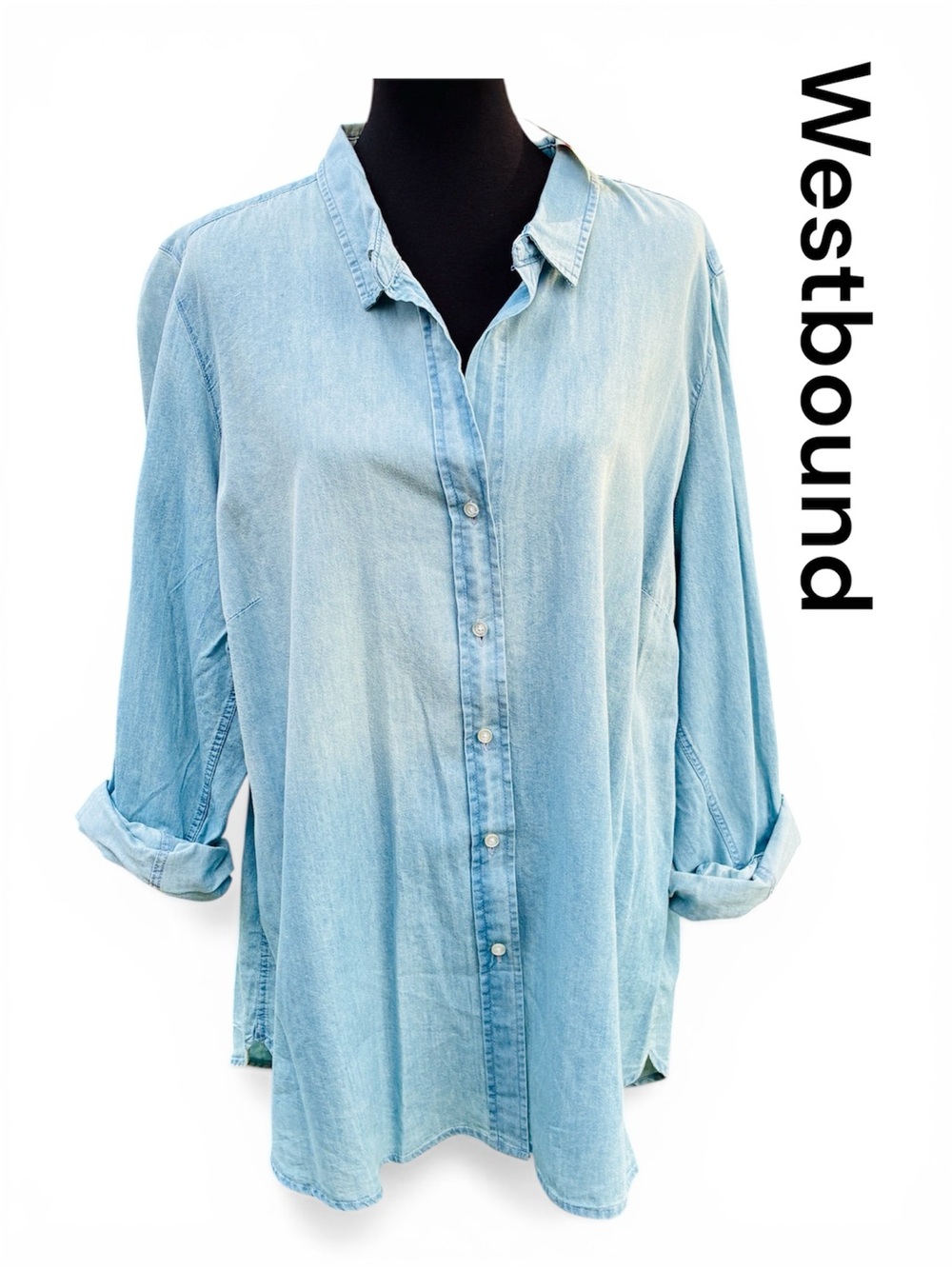 NWT Westbound Light Wash Lightweight Denim Button-Up Shirt SZ 2X